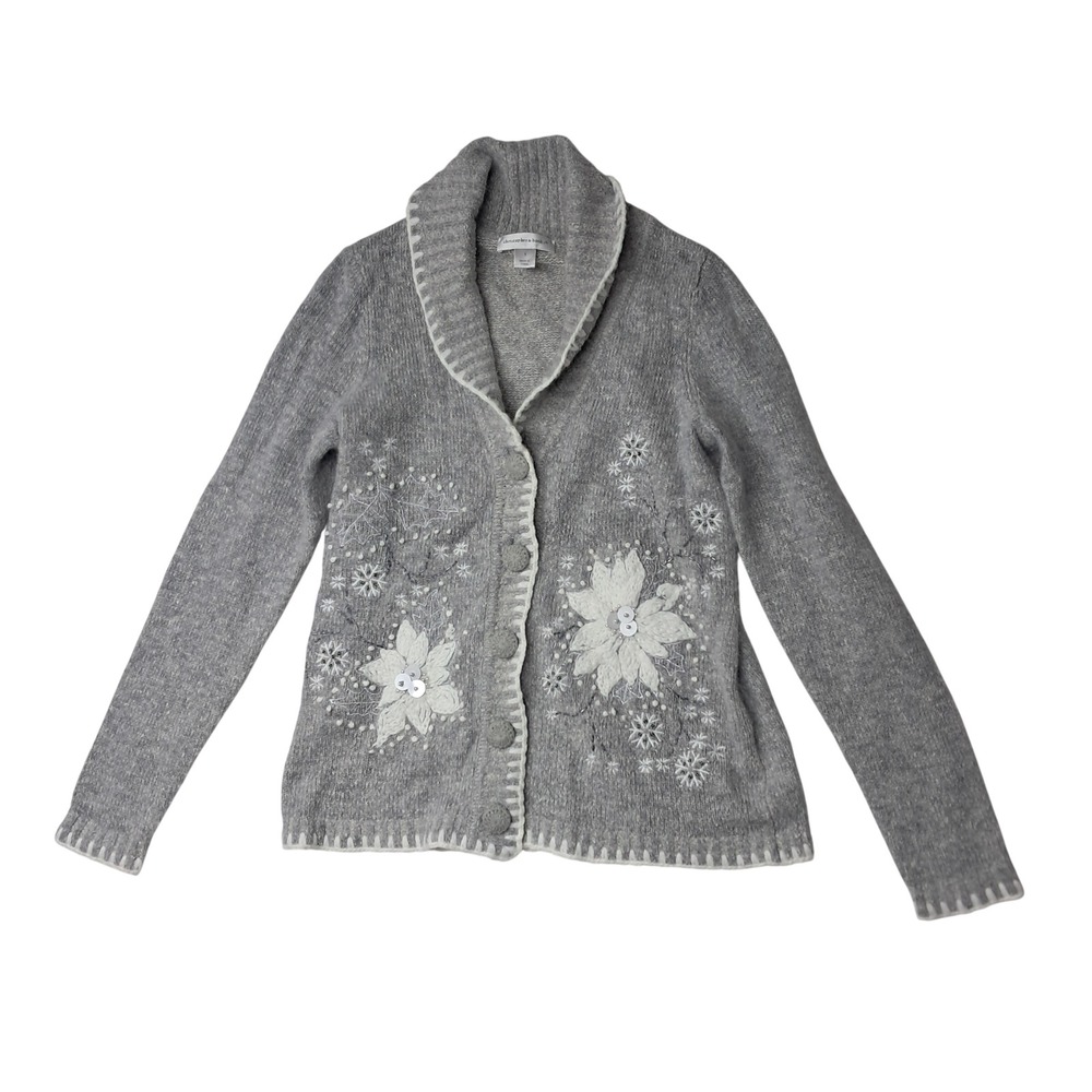Christopher & Banks Cardigan‎ Sweater Womens Small Gray Silk Blend Christmas